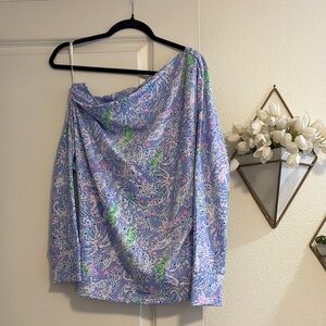 Lilly Pulitzer Vibrant Blue and Pink Floral Garment. One shoulder